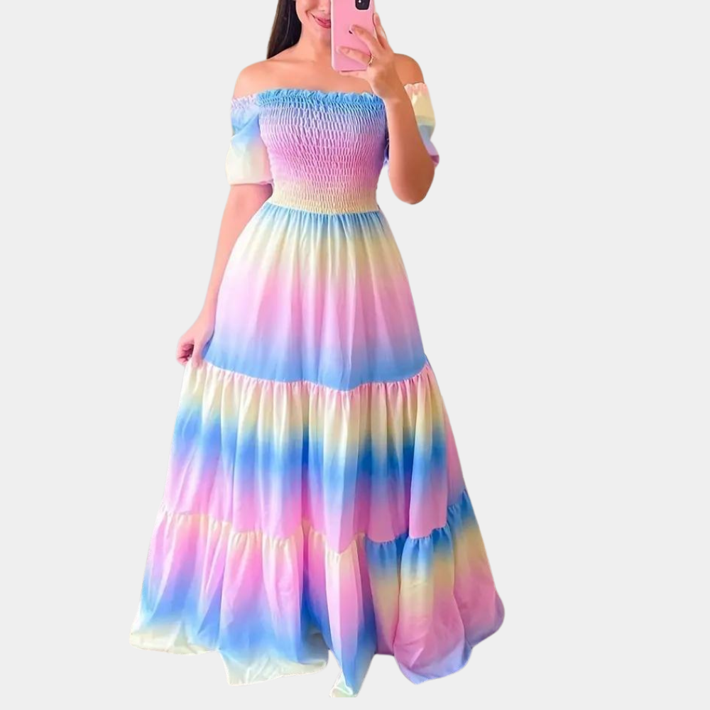 Sukienka letnia off-shoulder z warstwami – Noémie-S-Trend Polska