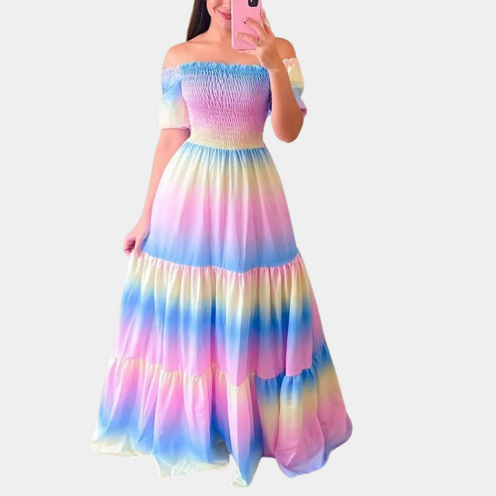 Sukienka letnia off-shoulder z warstwami – Noémie-S-Trend Polska