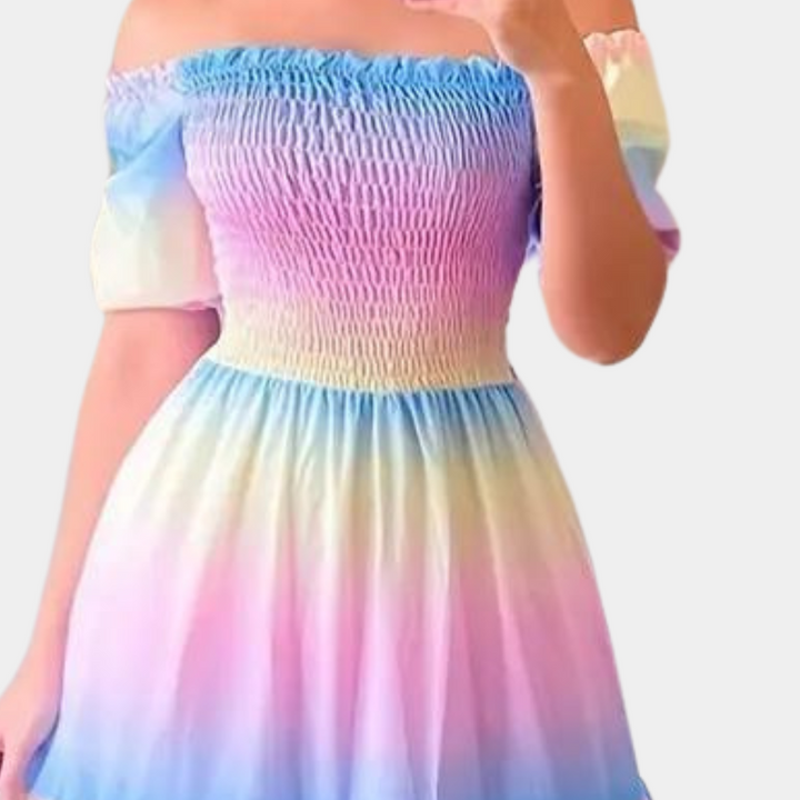 Sukienka letnia off-shoulder z warstwami – Noémie-S-Trend Polska