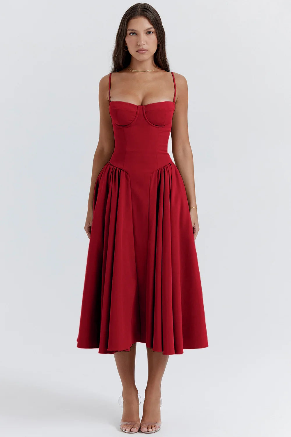 Sukienka letnia z dekoltem sweetheart – Elvira-Czerwony-S-Trend Polska