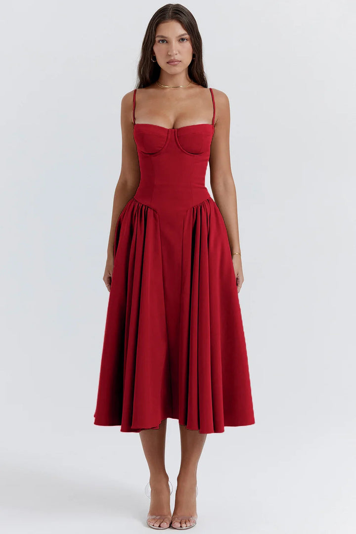Sukienka letnia z dekoltem sweetheart – Elvira-Czerwony-S-Trend Polska