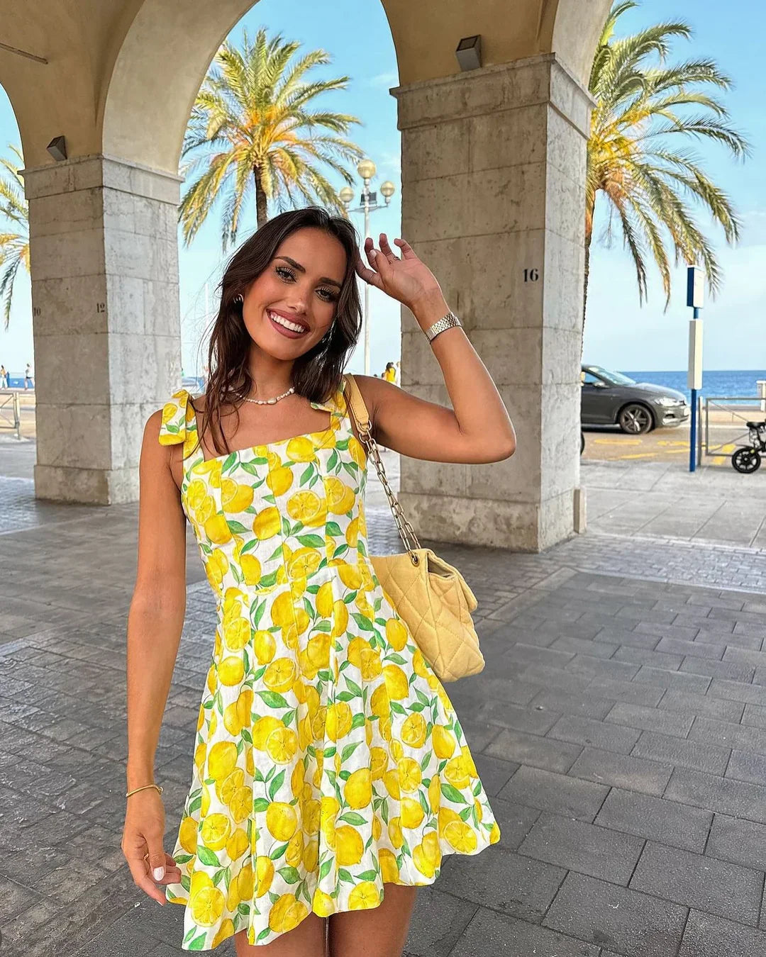 Sukienka letnia z nadrukiem cytryn – Lianne-XS-Trend Polska