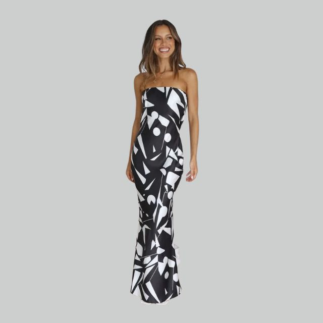Sukienka maxi bez ramiączek o lekkim fasonie – Jade-Czarny-S-Trend Polska