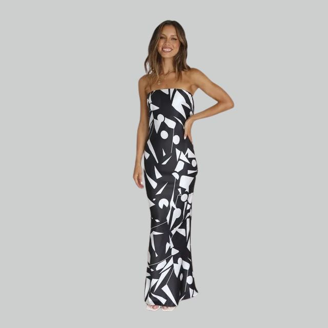 Sukienka maxi bez ramiączek o lekkim fasonie – Jade-Czarny-XS-Trend Polska