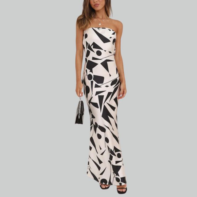 Sukienka maxi bez ramiączek o lekkim fasonie – Jade-Czarny-XS-Trend Polska