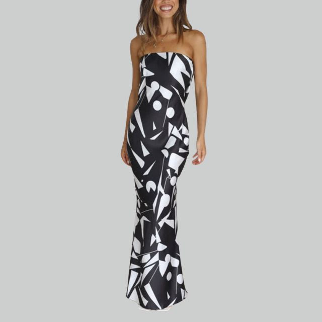 Sukienka maxi bez ramiączek o lekkim fasonie – Jade-Czarny-XS-Trend Polska