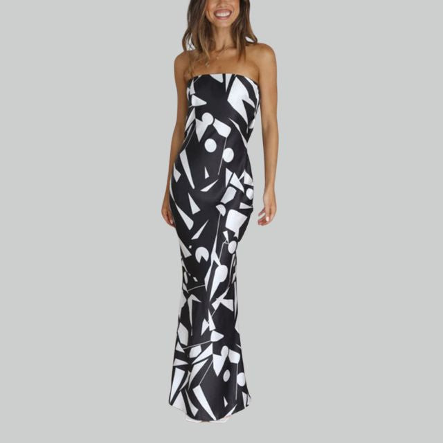Sukienka maxi bez ramiączek o lekkim fasonie – Jade-Czarny-XS-Trend Polska