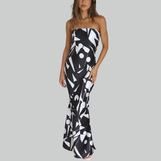 Sukienka maxi bez ramiączek o lekkim fasonie – Jade-Czarny-XS-Trend Polska