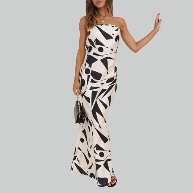 Sukienka maxi bez ramiączek o lekkim fasonie – Jade-Czarny-XS-Trend Polska