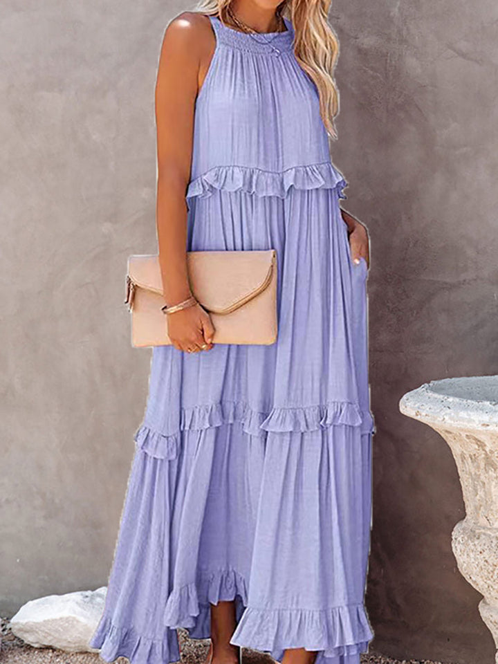 Sukienka maxi bez rękawów z detalem w postaci kokardy – Noor-Liliowy-S-Trend Polska