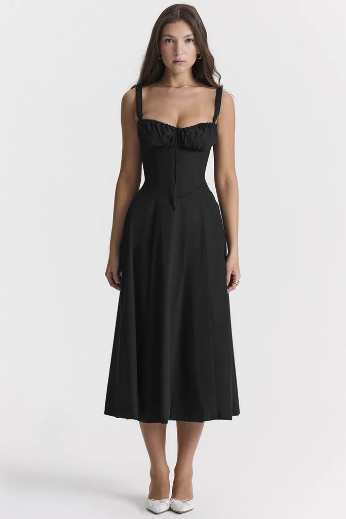 Sukienka maxi w kwiaty z formowaniem talii - Fleur-Czarny-S-Trend Polska