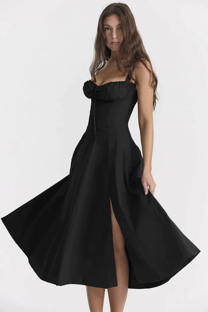 Sukienka maxi w kwiaty z formowaniem talii - Fleur-Kwiat róży-S-Trend Polska