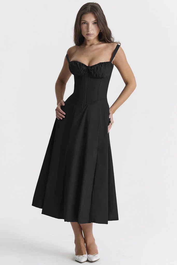 Sukienka maxi w kwiaty z formowaniem talii - Fleur-Kwiat róży-S-Trend Polska