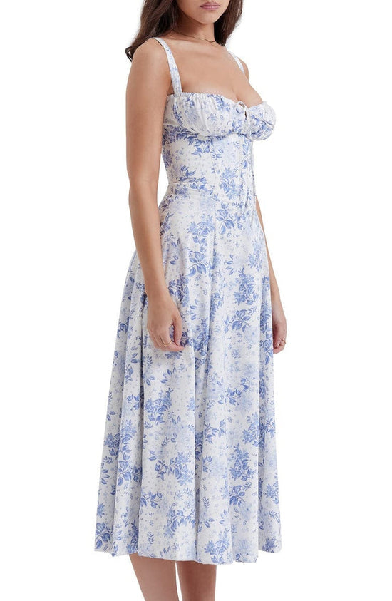 Sukienka maxi w kwiaty z formowaniem talii - Fleur-Kwiat róży-S-Trend Polska