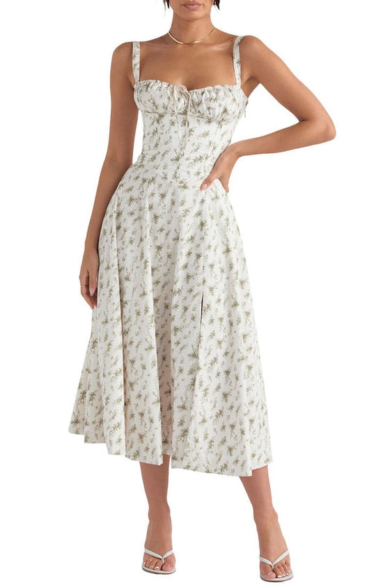 Sukienka maxi w kwiaty z formowaniem talii - Fleur-Kwiat róży-S-Trend Polska