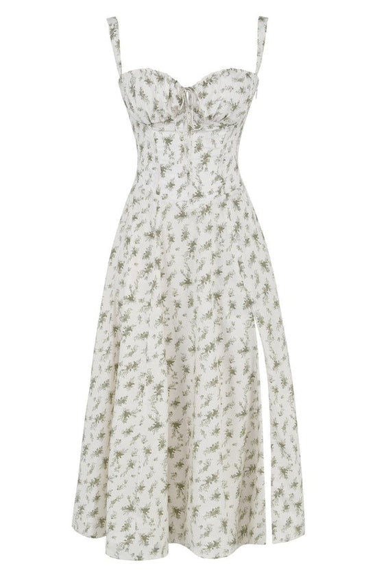 Sukienka maxi w kwiaty z formowaniem talii - Fleur-Zielony-S-Trend Polska