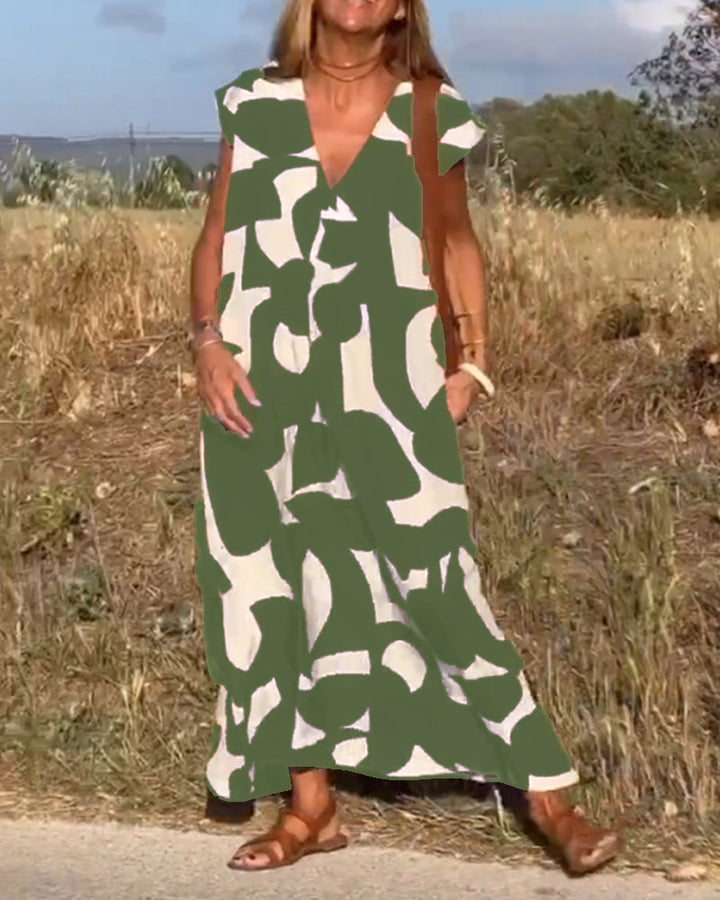 Sukienka maxi z dekoltem V i nadrukiem - Bella-Czarny-S-Trend Polska