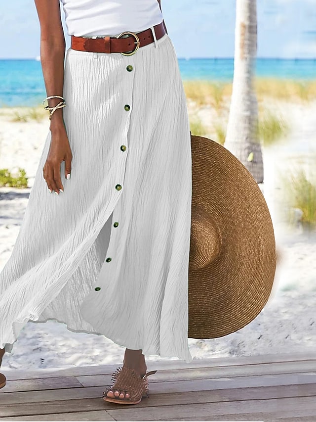 Sukienka maxi z płynnego lnu – Odette-Biały-S-Trend Polska