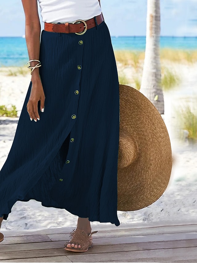 Sukienka maxi z płynnego lnu – Odette-ciemnoniebieski-S-Trend Polska