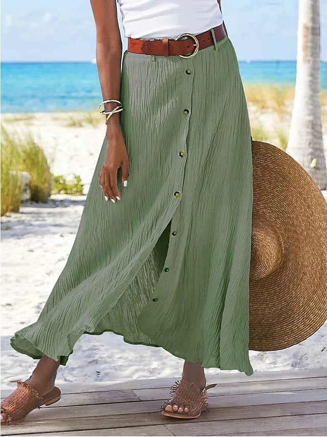 Sukienka maxi z płynnego lnu – Odette-Zielony-S-Trend Polska
