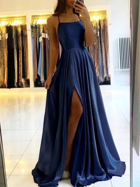 Sukienka maxi z rozcięciem po bokach – Sophie-ciemnoniebieski-S-Trend Polska