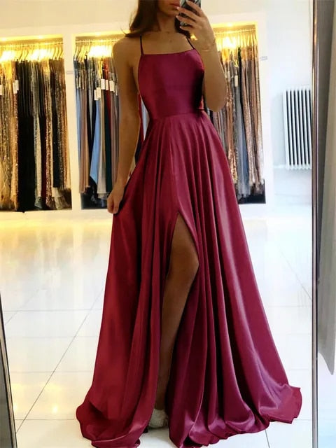 Sukienka maxi z rozcięciem po bokach – Sophie-Czerwony wino-S-Trend Polska