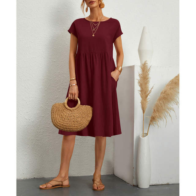 Sukienka Midi A-Lijn Jersey - Elise-Bordeaux-S-Trend Polska