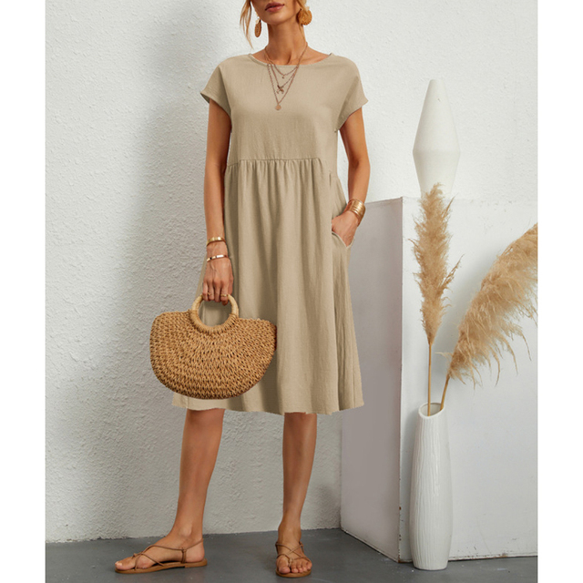 Sukienka Midi A-Lijn Jersey - Elise-Khaki-S-Trend Polska