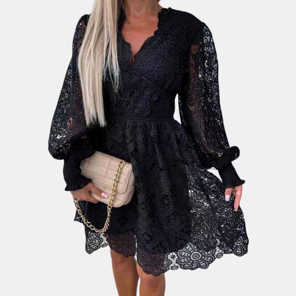 Sukienka Midi z Koronką i Wzorem Kwiatowym – Eliane-Czarny-XS-Trend Polska