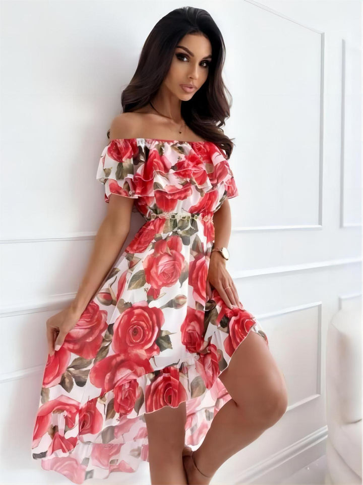Sukienka mini bez ramiączek z falbanami – Lina-XS-Trend Polska