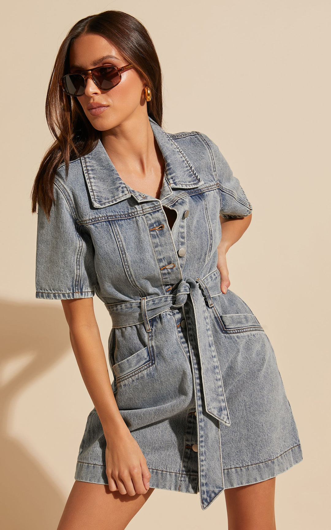 Sukienka mini denim z guzikami - Aria-Denim-XS-Trend Polska