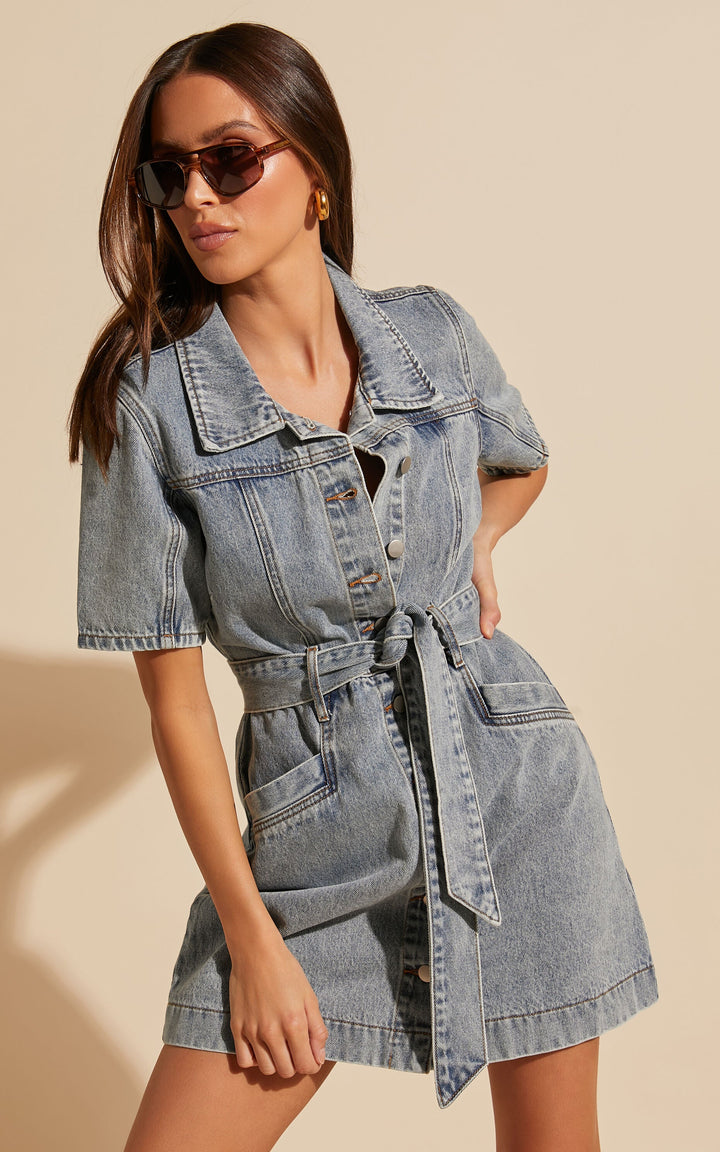 Sukienka mini denim z guzikami - Aria-Denim-XS-Trend Polska