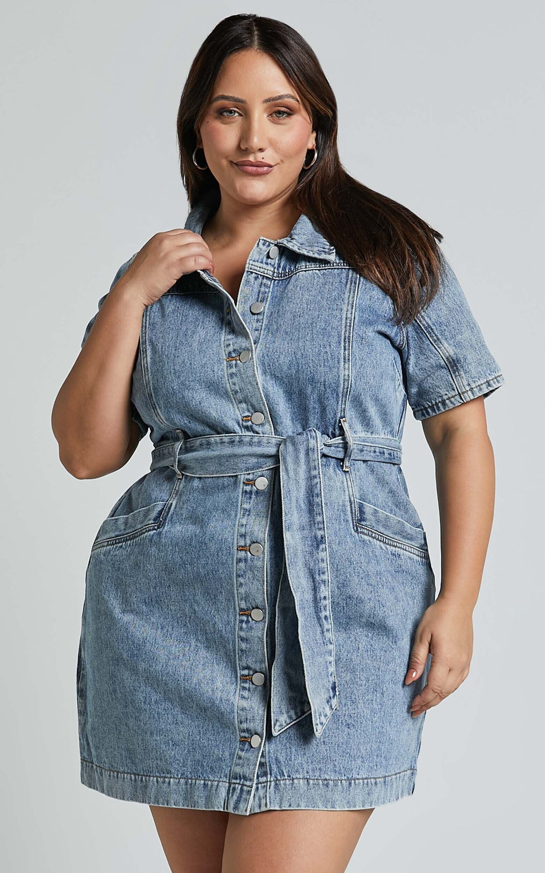 Sukienka mini denim z guzikami - Aria-Ecru-XS-Trend Polska