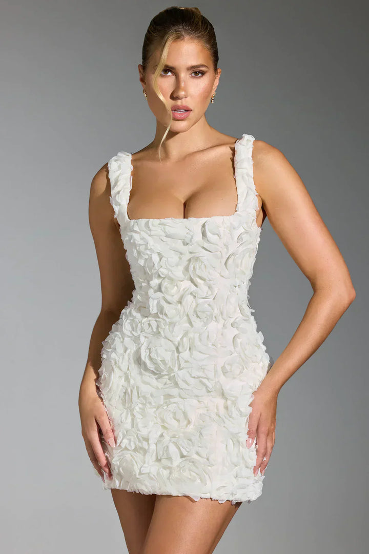 Sukienka mini z koronką w kwiaty - Fleur-Biały-XS-Trend Polska