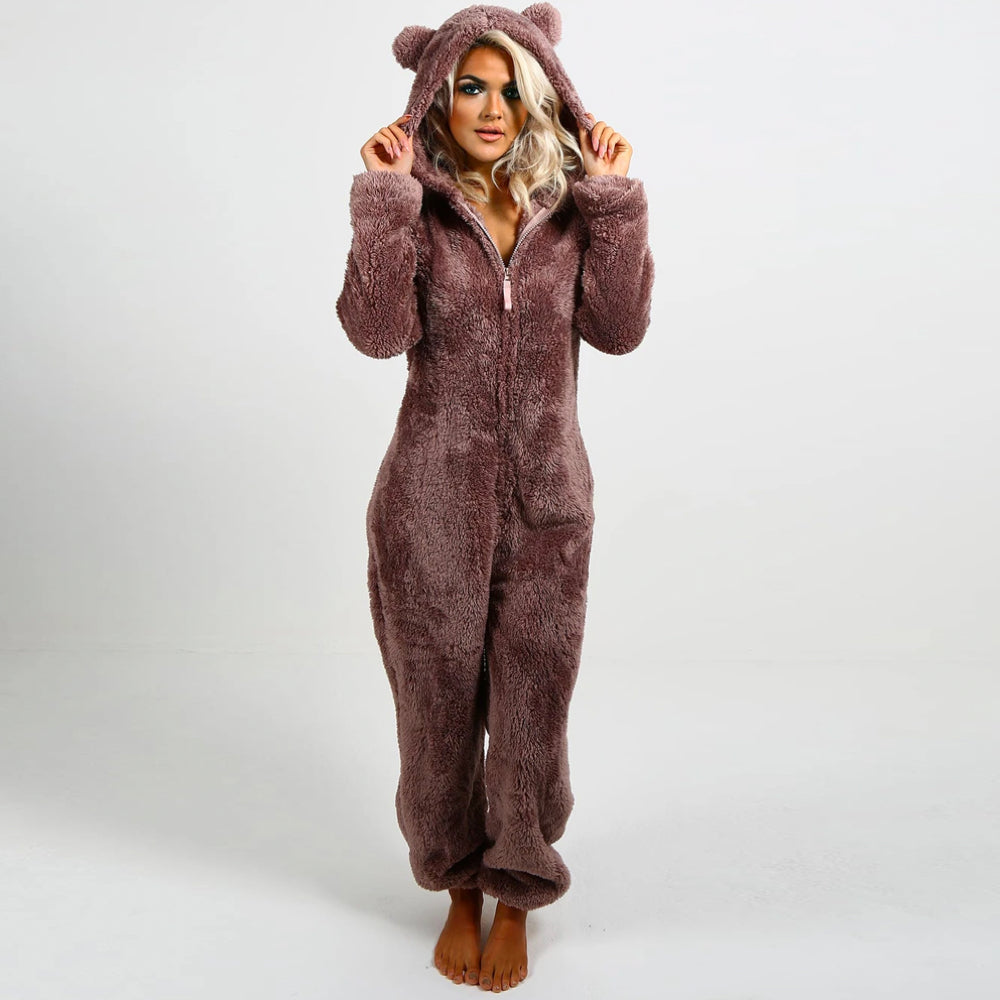 Supermiękka kombinezon polarowy z uszami misia - BearHug-Brązowy-S-Trend Polska
