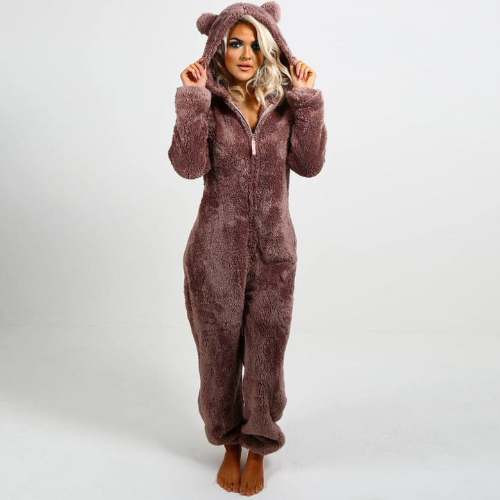 Supermiękka kombinezon polarowy z uszami misia - BearHug-Brązowy-S-Trend Polska