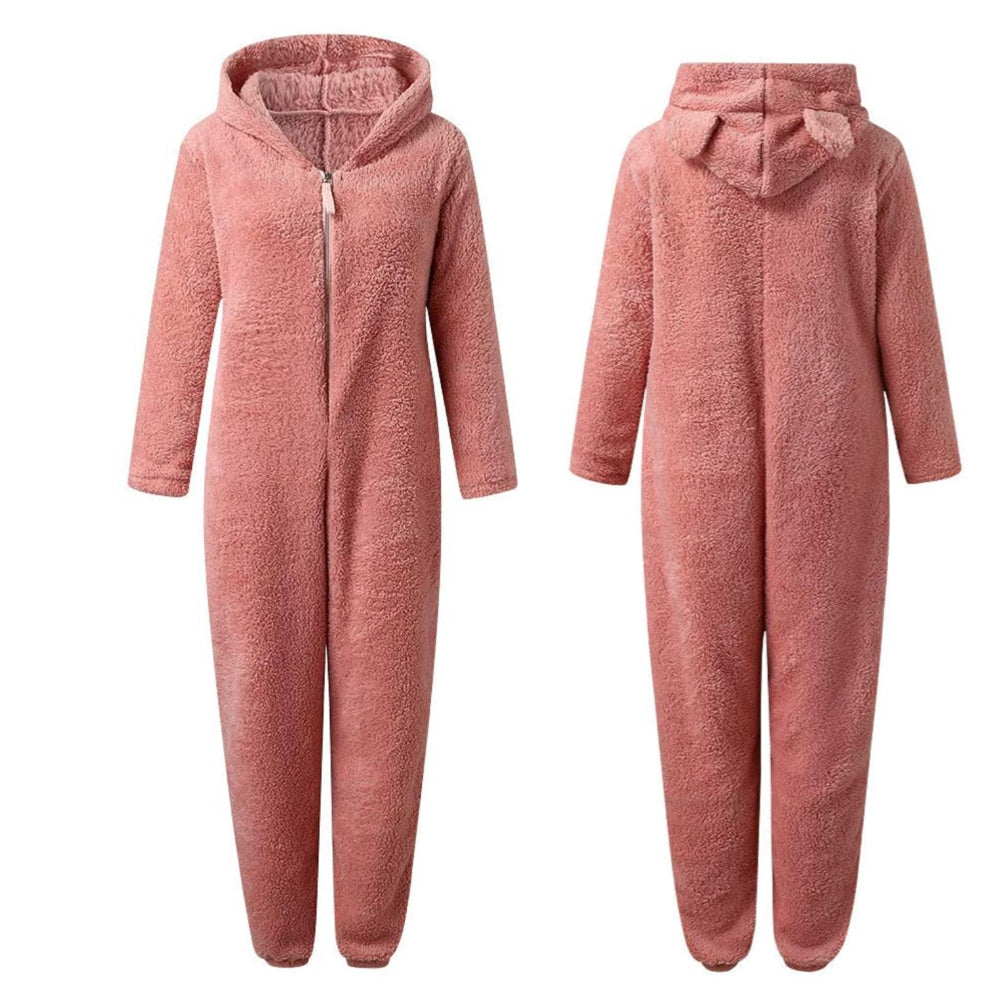 Supermiękka kombinezon polarowy z uszami misia - BearHug-Różowy-S-Trend Polska