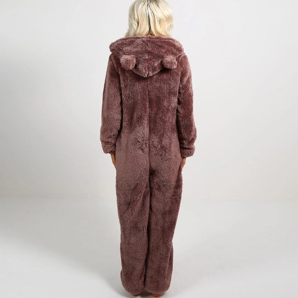 Supermiękka kombinezon polarowy z uszami misia - BearHug-Różowy-S-Trend Polska