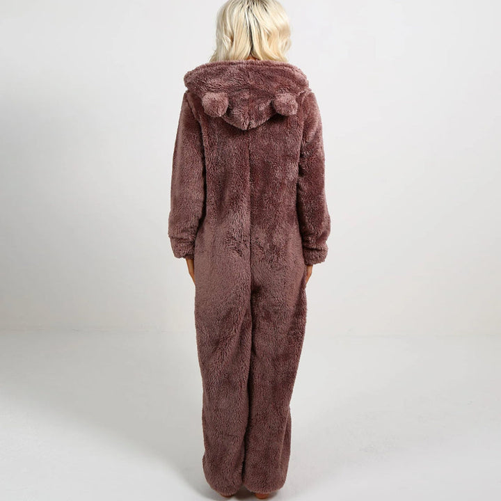 Supermiękka kombinezon polarowy z uszami misia - BearHug-Różowy-S-Trend Polska