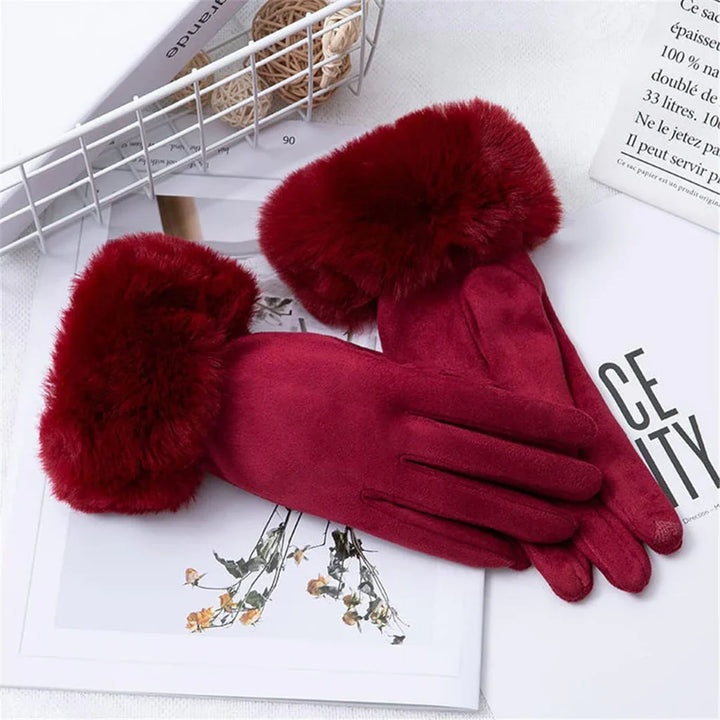 Sweden Rękawice z Sztucznym Futrem - VelvetGlam-Bordeaux-Trend Polska