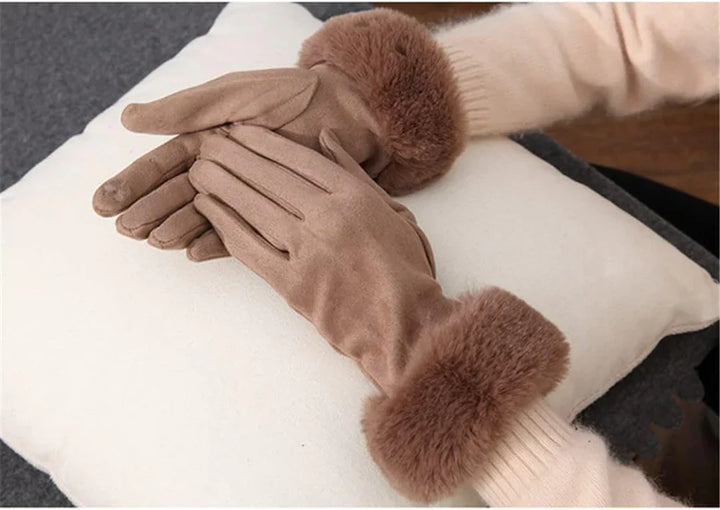 Sweden Rękawice z Sztucznym Futrem - VelvetGlam-Khaki-Trend Polska