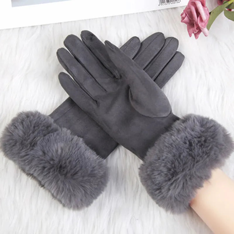 Sweden Rękawice z Sztucznym Futrem - VelvetGlam-Szary-Trend Polska