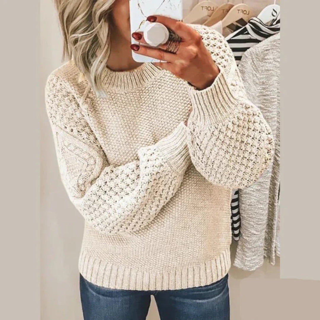 Sweter damski dzianinowy - Elina-Beżowy-S-Trend Polska