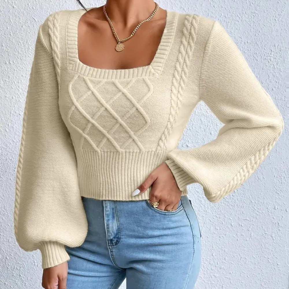 Sweter damski dzianinowy z kwadratowym dekoltem - Sienna-XS-Trend Polska
