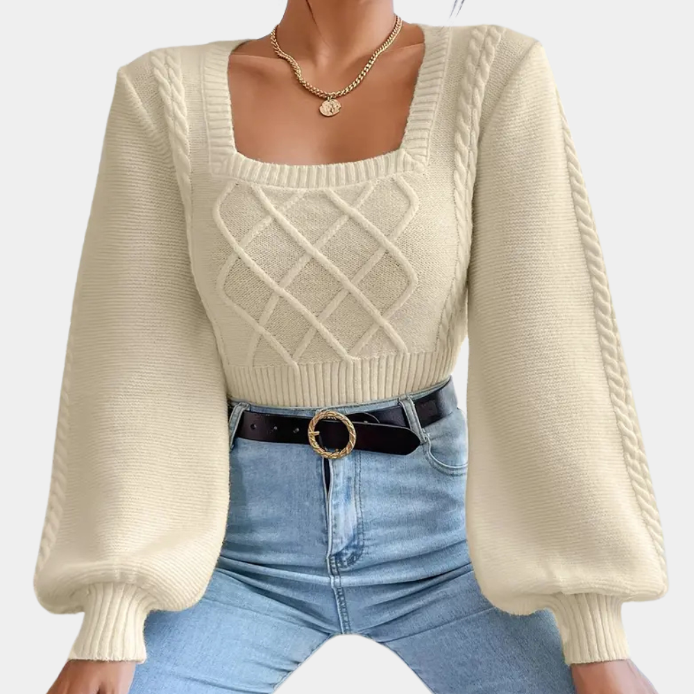 Sweter damski dzianinowy z kwadratowym dekoltem - Sienna-XS-Trend Polska