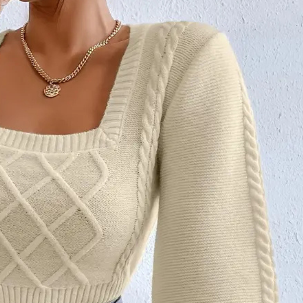 Sweter damski dzianinowy z kwadratowym dekoltem - Sienna-XS-Trend Polska