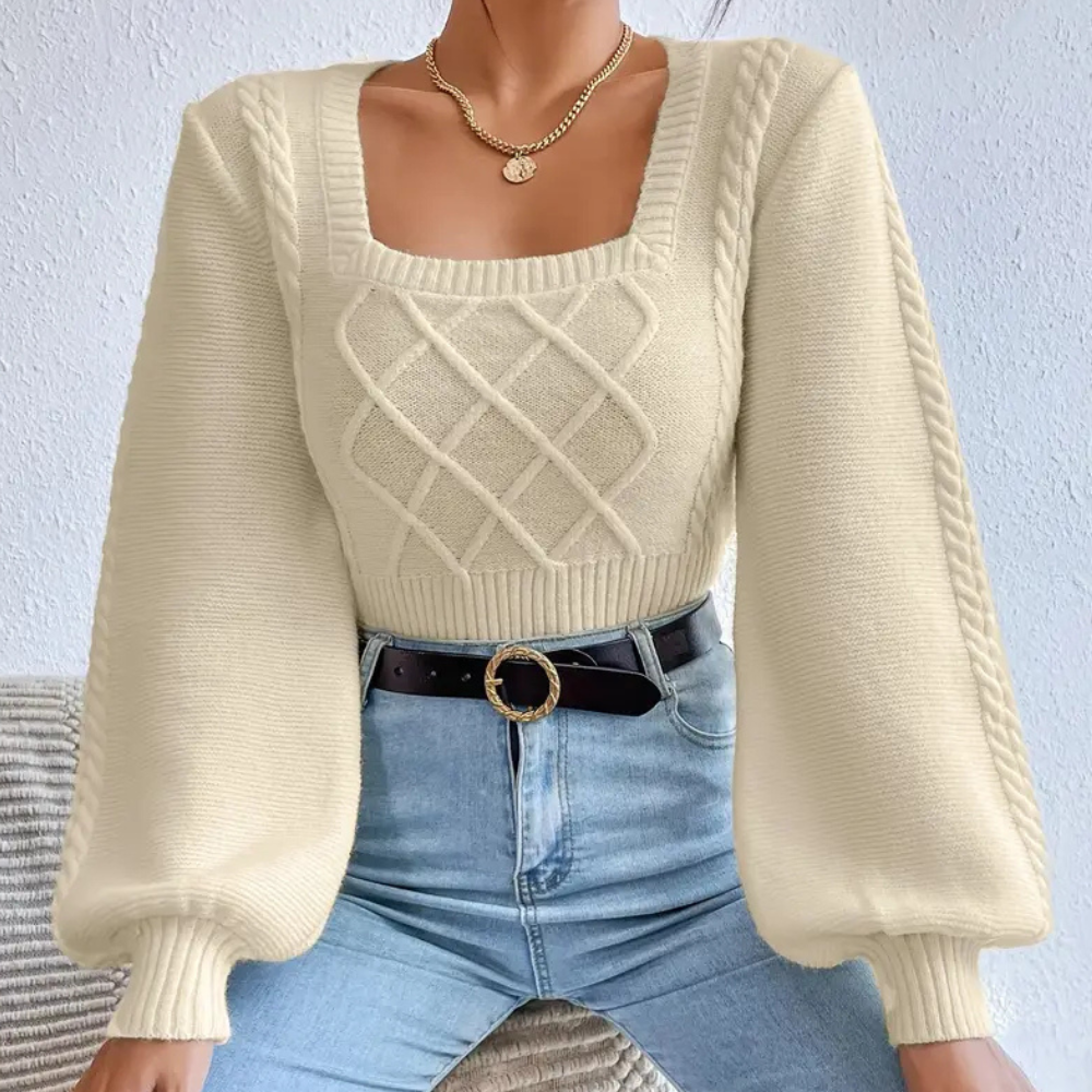 Sweter damski dzianinowy z kwadratowym dekoltem - Sienna-XS-Trend Polska