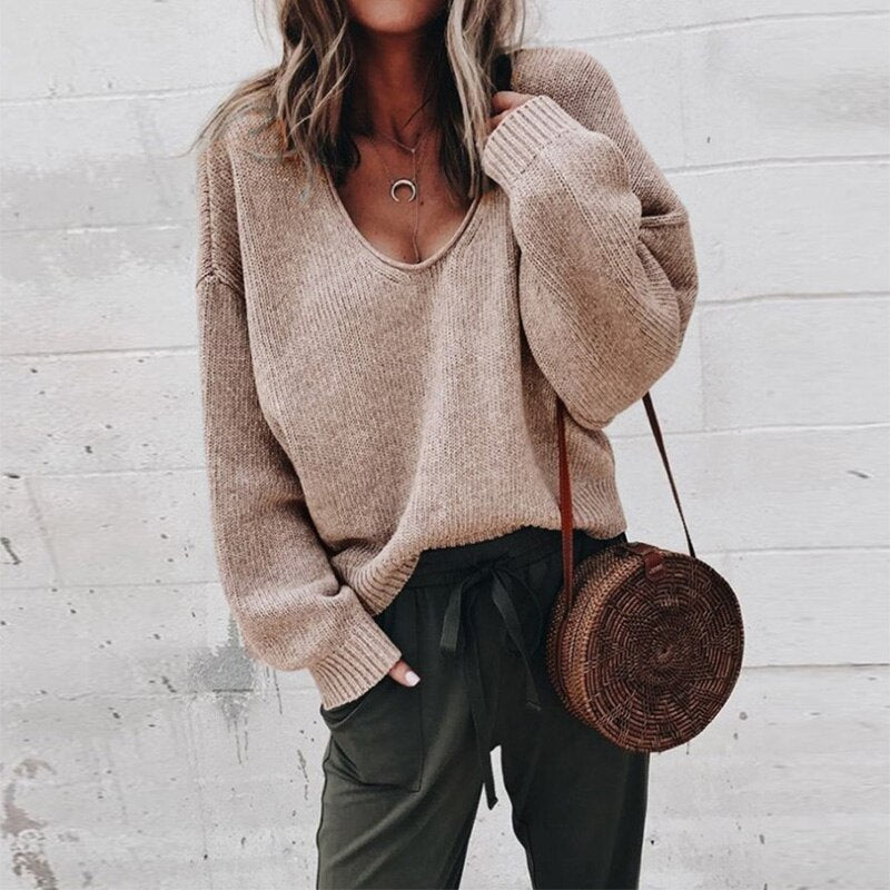 Sweter Damski Oversized Kswetrowy - Aurora-Khaki-XS-Trend Polska
