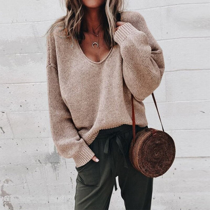 Sweter Damski Oversized Kswetrowy - Aurora-Khaki-XS-Trend Polska