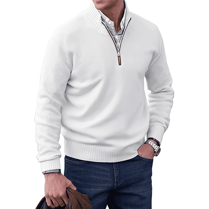 Sweter Kaszmirowy z Zamkiem - Mason-Biały-M-Trend Polska